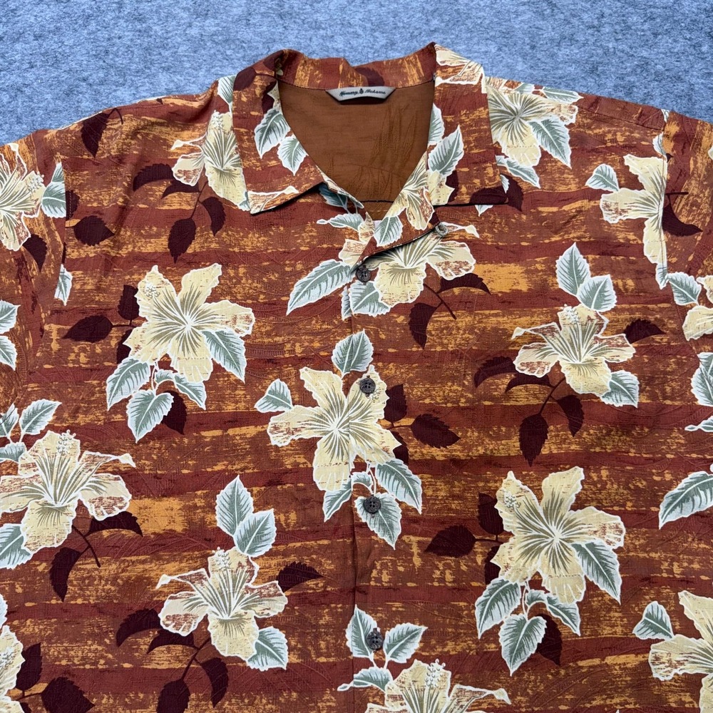 Tommy Bahama Button-Up Men XL Floral Silk Brown Hawaiian. English. SEO. - Picture 5 of 10
